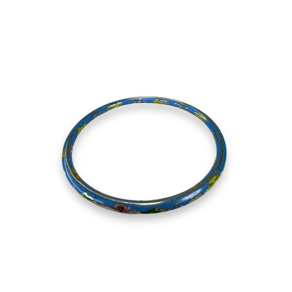 Vintage Cloissone Enamel Bangle Blue Pink Floral 7.75” - Picture 5 of 5